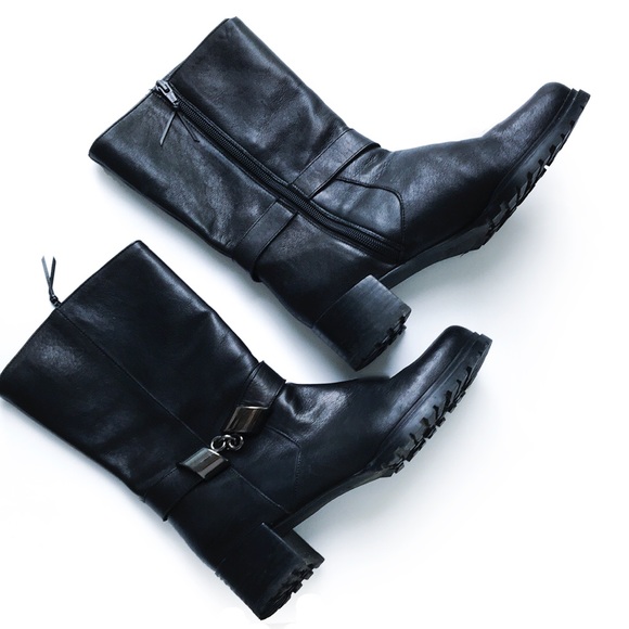 Stuart Weitzman NAPPA Leather SKIPAROUND Mid-Calf Moto Boots RARE - Picture 4 of 11